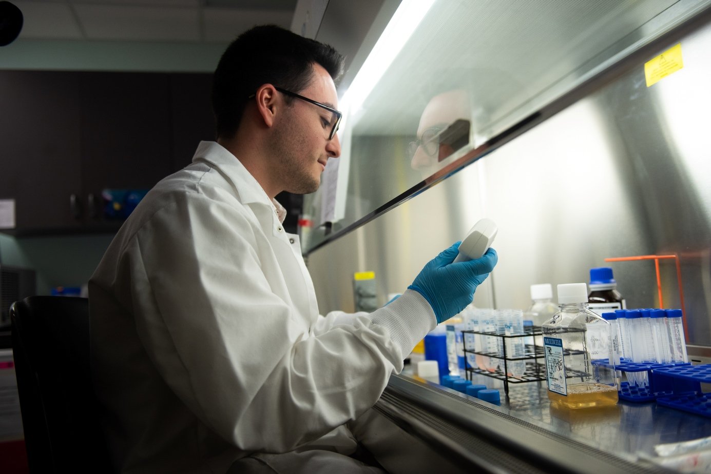 A student works in one of the labs