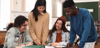 Group of international students in the library