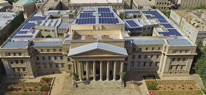 Solar panels on the roof of Wits University